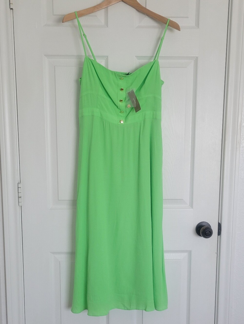 J. Crew Lime Green Squareneck Spaghetti Strap A Line Midi Dress
